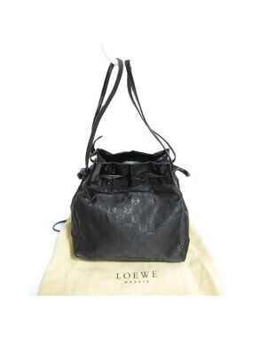 Loewe Vintage Anagram All Pattern Shoulder Handbag Black